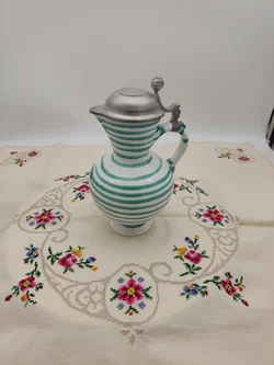 Gmundner Keramik Krug mit Zinndeckel "Grün geflammt" Vintage 50er/60er NEUWERTIG! Höhe 25cm
