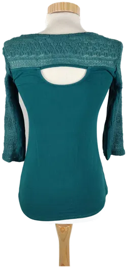 Damen Shirt mit 3/4 Arm, Spitzendetails, Petrol, Gr. S - Bild 3