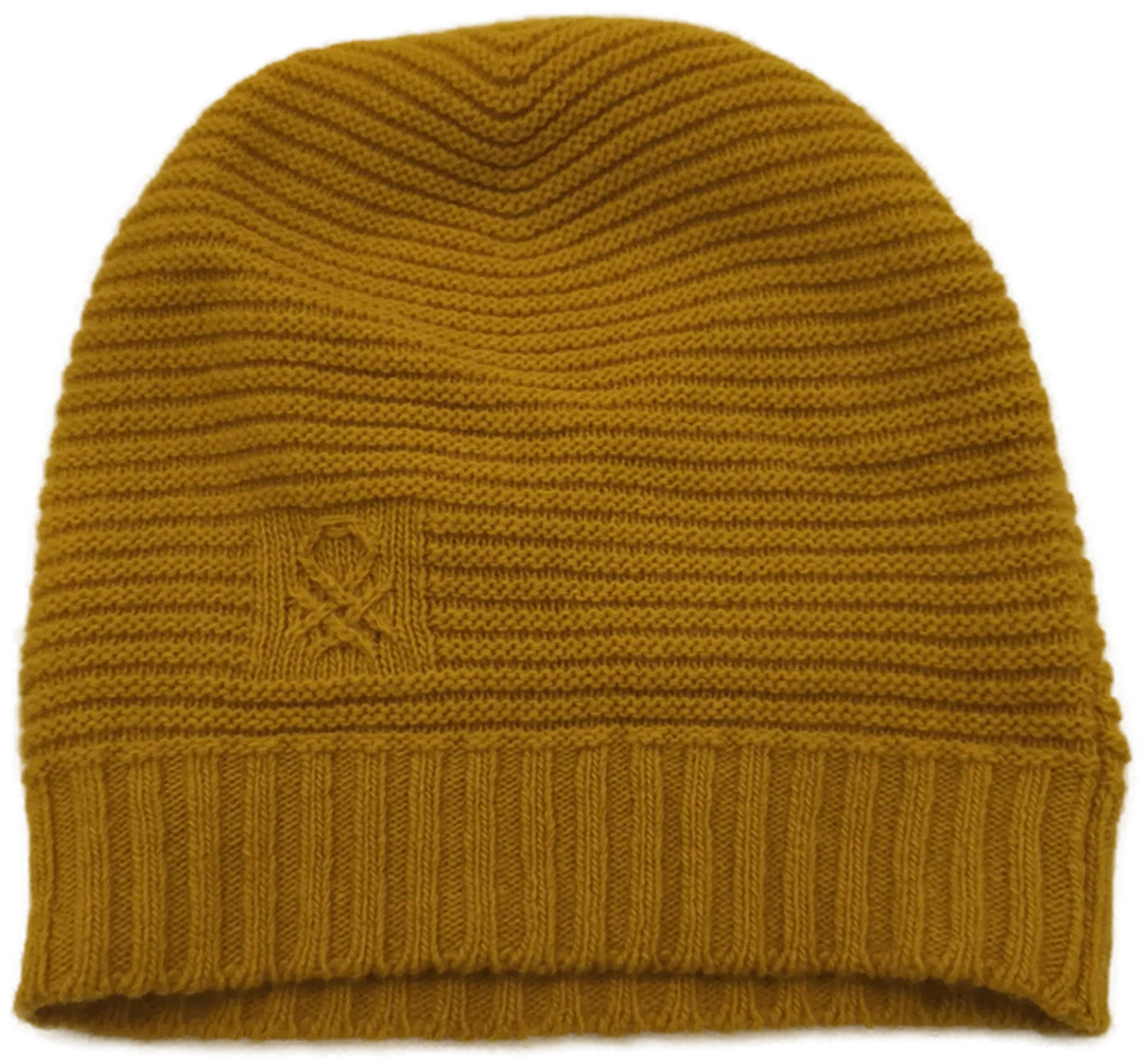 Benetton, Set Haube und Schal, ockergelb, Wolle – Bild 2