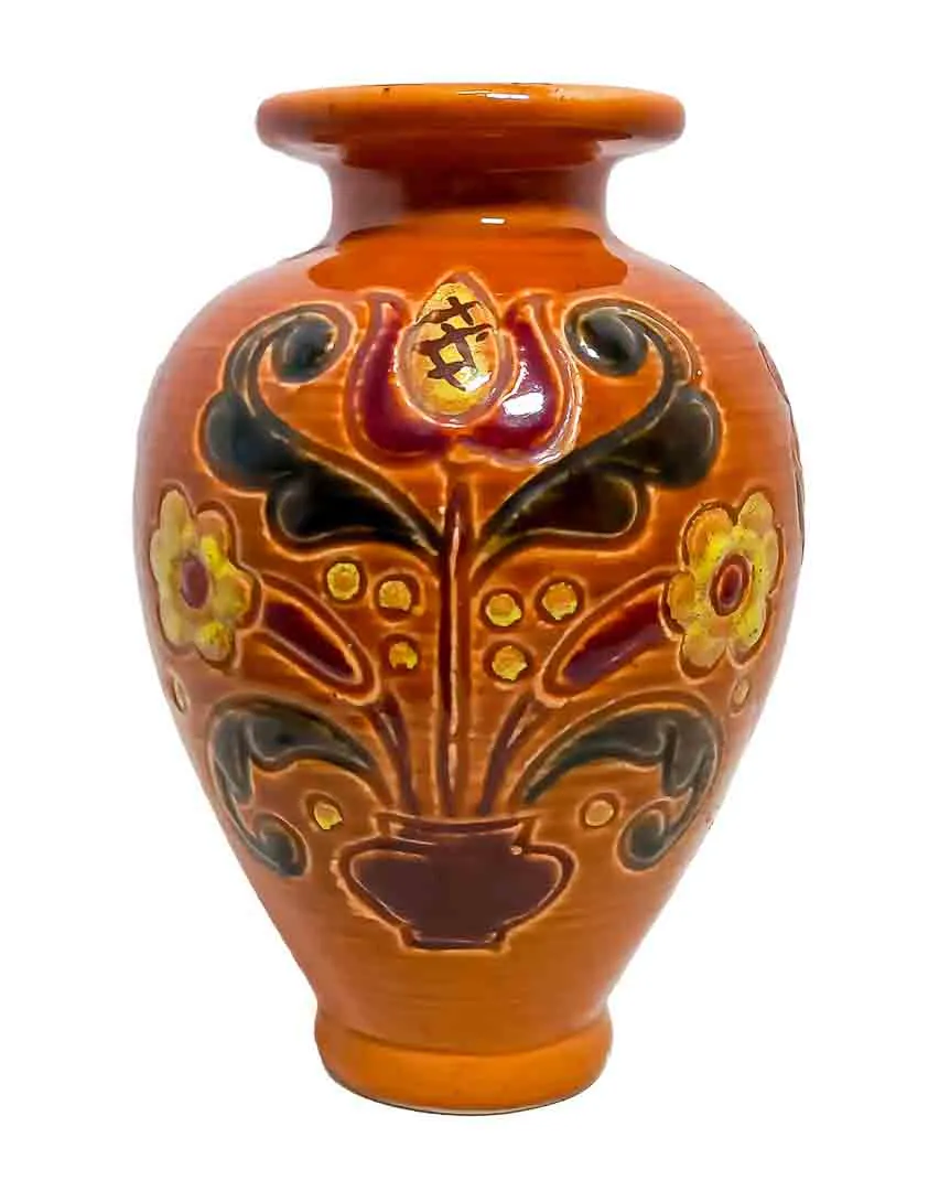 Gmundner Keramik Vase mit handgemalter Blumen-Bordüre (16 cm) - Bild 1