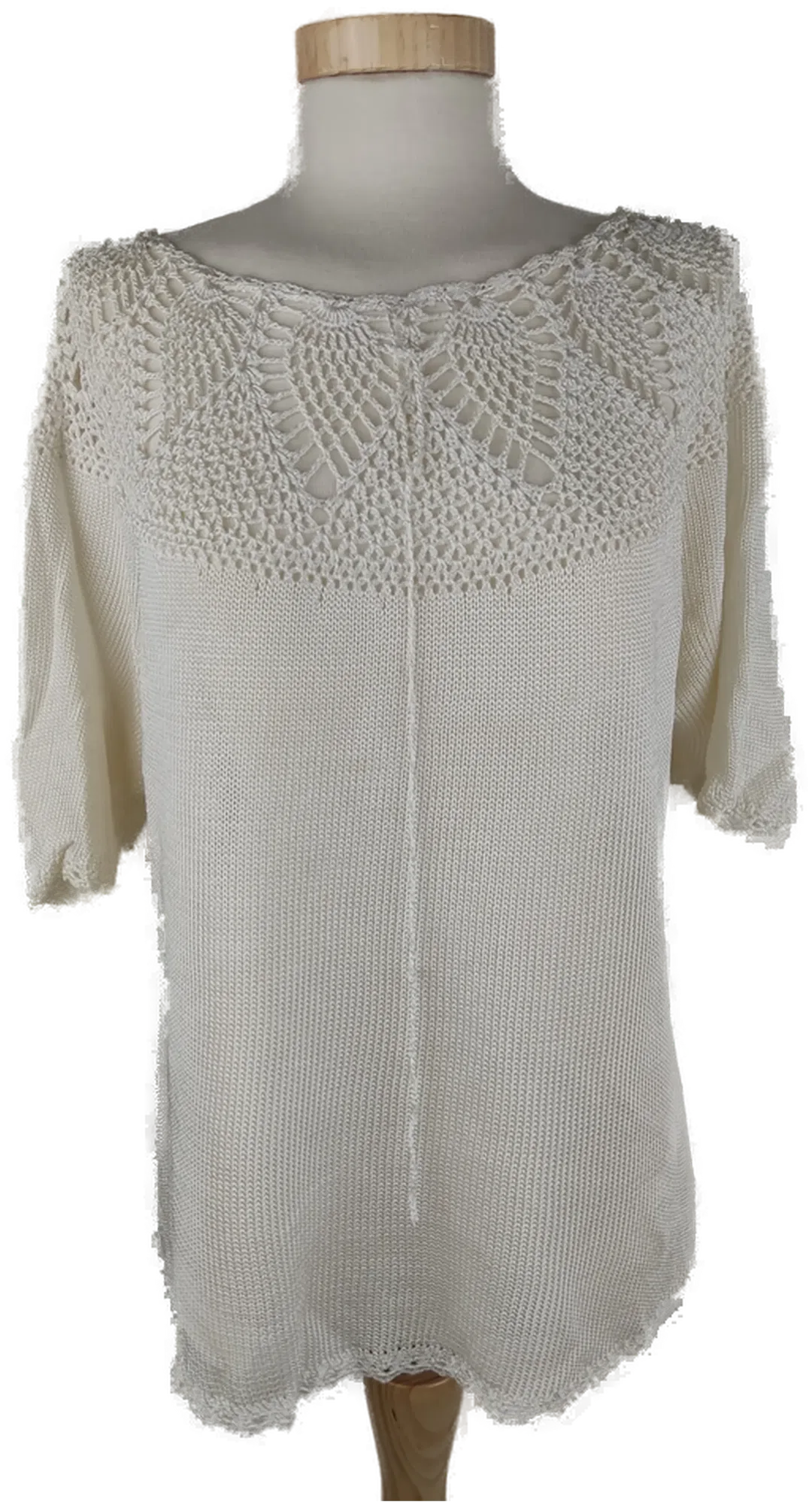 Pullover kurzam mit Rundhalsausschnitt, gestrickt, weißes Garn, Größe 40/42 (geschätzt) - Bild 1