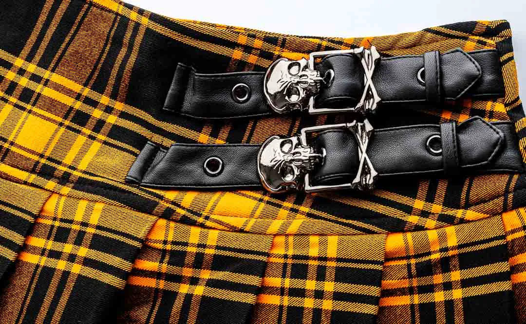KILLSTAR Mini-Rock Kilt schwarz/braun/orange Tartan XXL – Bild 3