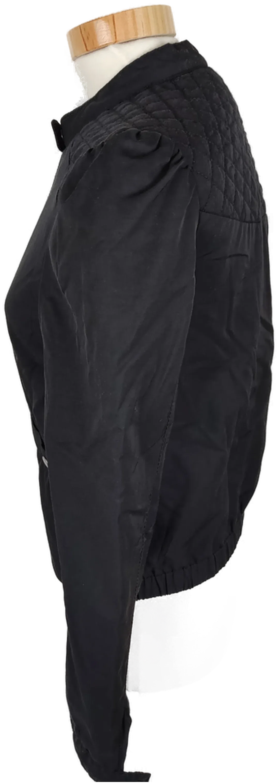 Jacke "H&M", langarm mit kleinen Stehkragen, schwarz, mit Zipp und Absteppung, Größe 36 – Bild 3