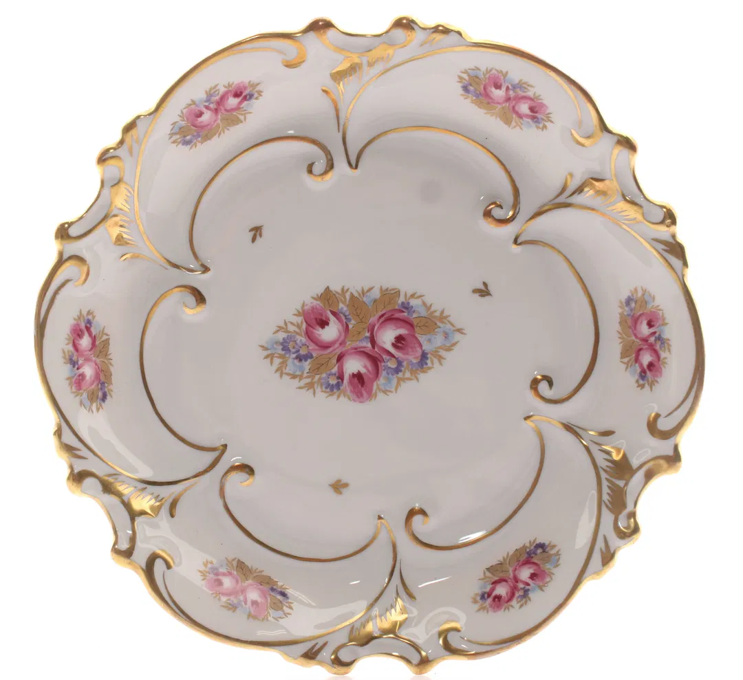 JLMENAU Graf von Henneberg Porzellan Schale – Handbemalt – Golddekor – Rosenmotiv - Bild 1