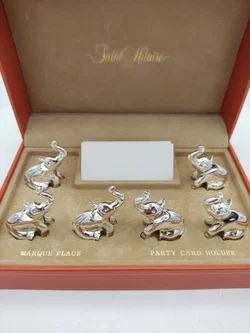 Set von sechs versilberten Elefanten-Tischkartenhaltern, Hersteller Saint Hilaire Paris,  – Vorschau 2