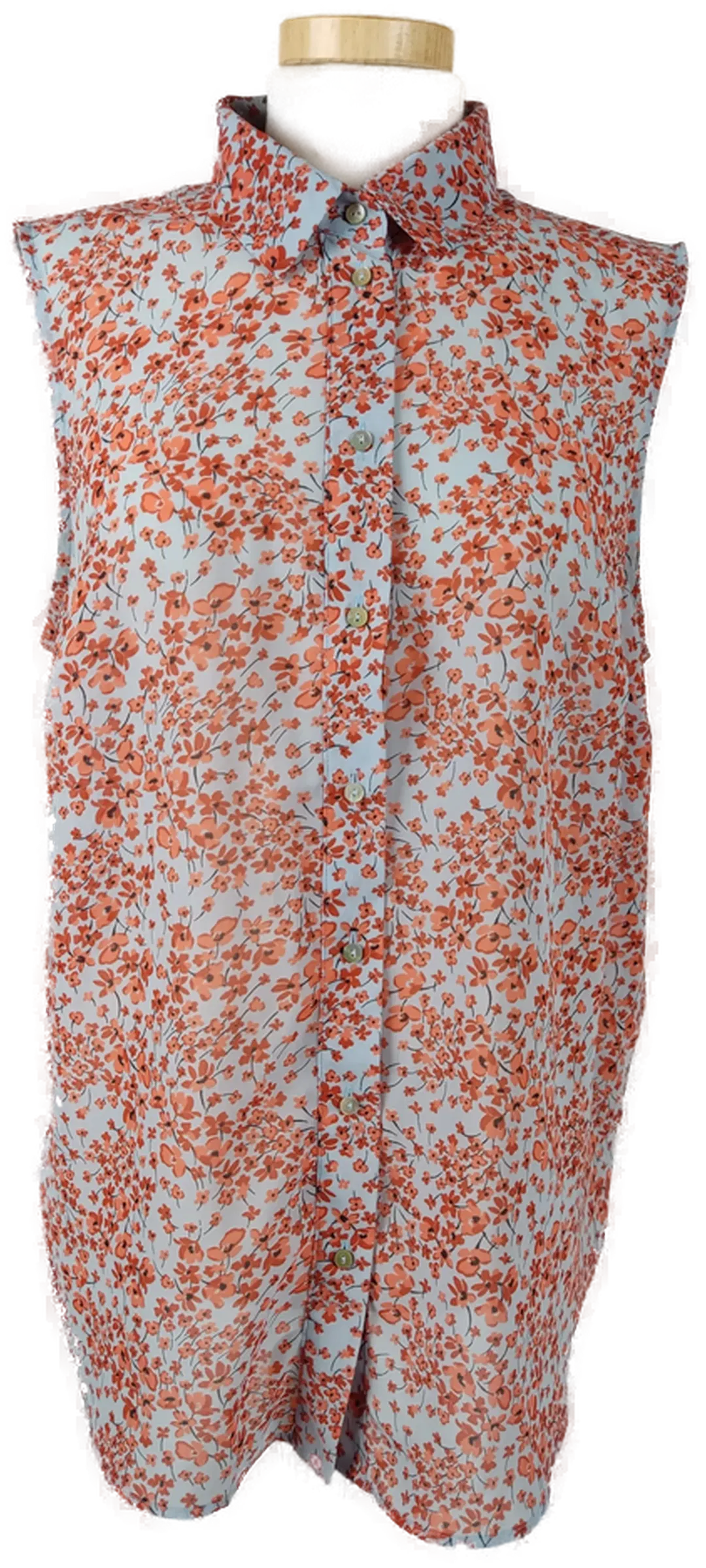 H&M Damen Bluse hellblau + orange/rot geblümt - M/38 - Bild 1
