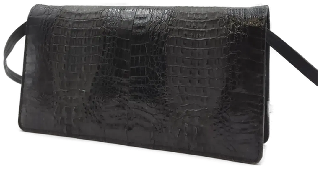 Krokodilleder Damen Vintagetasche und Brieftasche schwarz - Bild 1