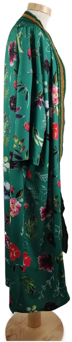 Damen Kimono mit Bindegürtel, Blumenmuster Grün, Gr. M - Bild 3