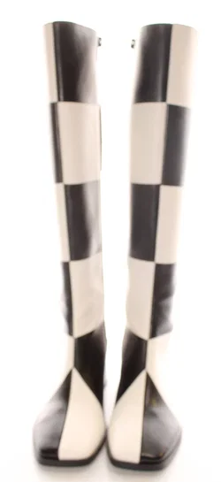 MONKI Damen Stiefel Größe 40 – Schwarz/Weiß Check Muster – PETA Vegan – Absatz 6,5 cm - Bild 4