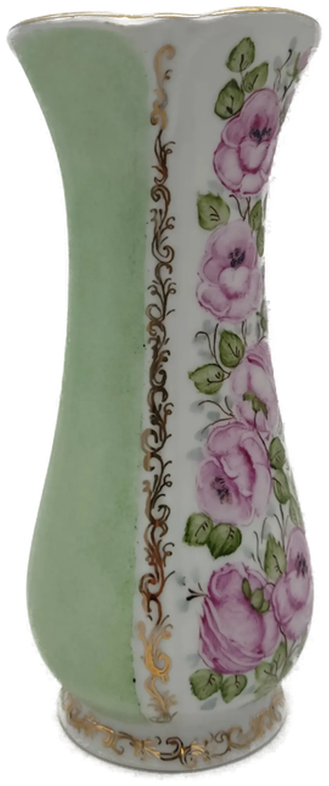 Apulum Vase grün/ rosa Blüten Vintage – Bild 3