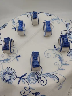 Keramik-Serviettenring mit Schleife 6er-Set | Blau-Weiß Design – Vorschau 2