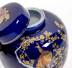 Chinesische Räucherstäbchenhalterung / Teebehälter / Vasen aus Porzellan, 2 Stück Kobaltblau mit Aufdruck - Bild 3