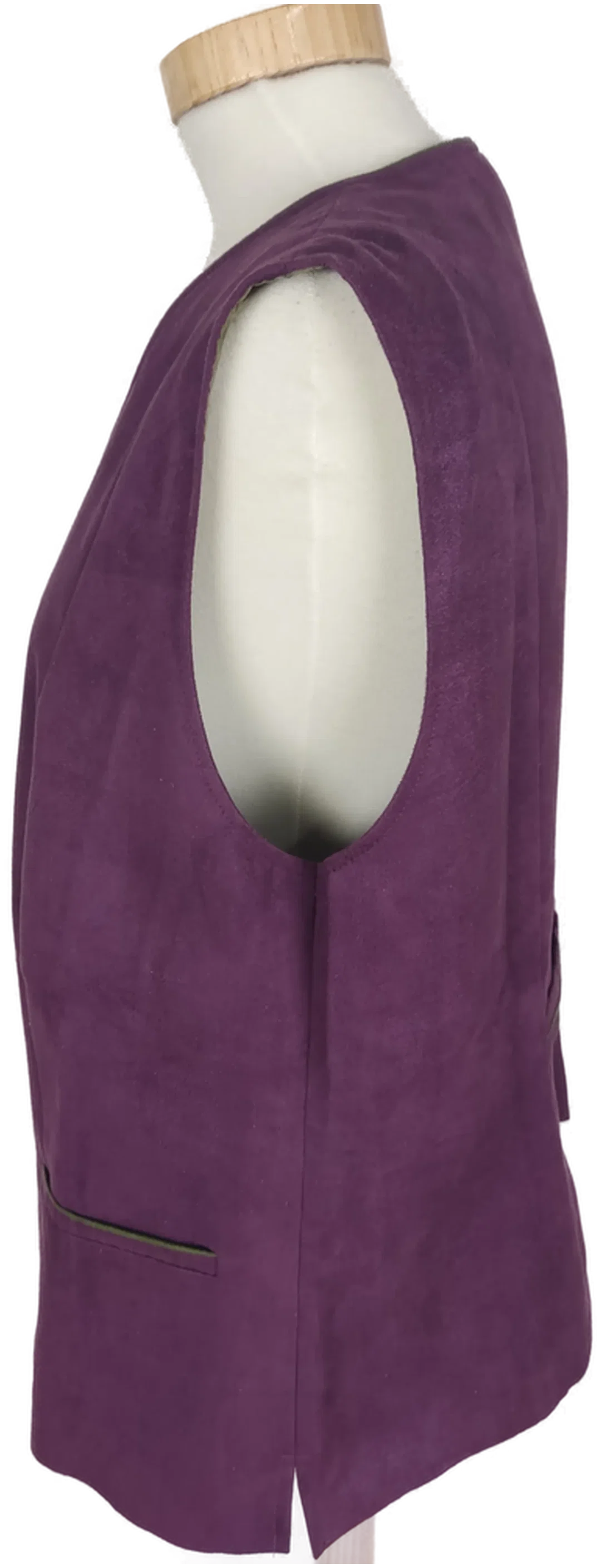 Gilet "h.moser", mit V-Ausschnitt, lila mit grüner Einfassung, Größe 44 – Bild 2