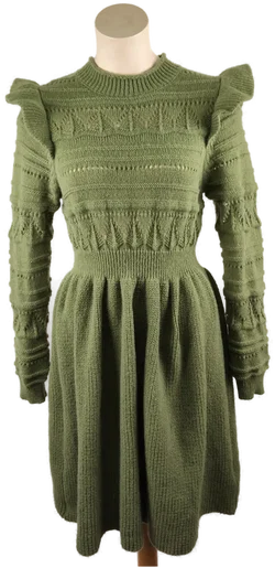 Damenkleid Shein Olivgrün, Strickoptik | Winterlicher Charme