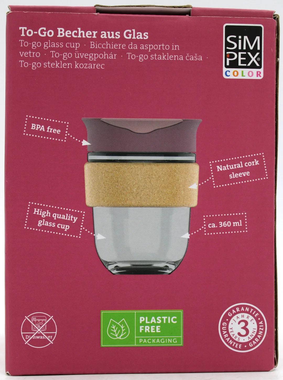 Simpex To-Go Cup Glasbecher 360 ml mit Korkmanschette, BPA-frei – Bild 2