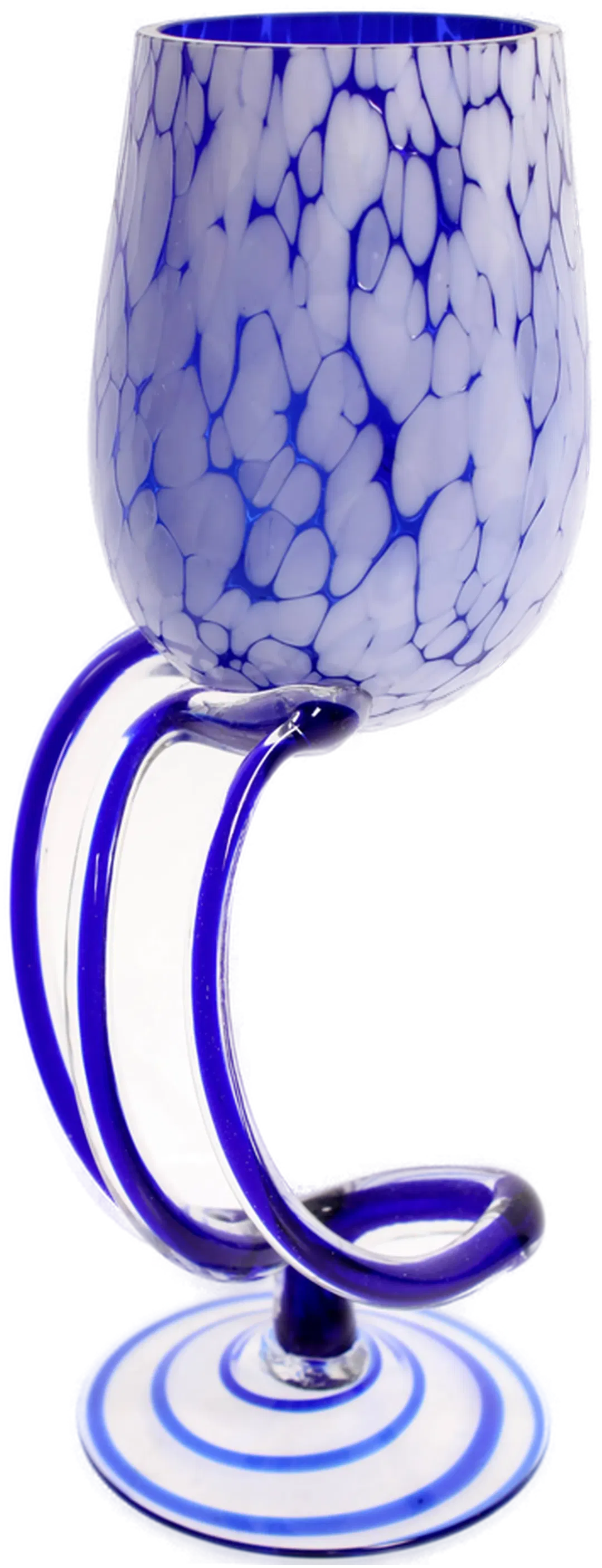 Handgefertigtes Weinglas aus Kunstglas, blau-weiß, Höhe ca. 25 cm, Unikat - Bild 1