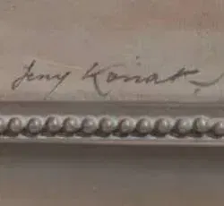 Signiertes Ölgemälde 1930 – Alpenländische Szene mit Bildstock, Pferd und Figuren - Bild 2