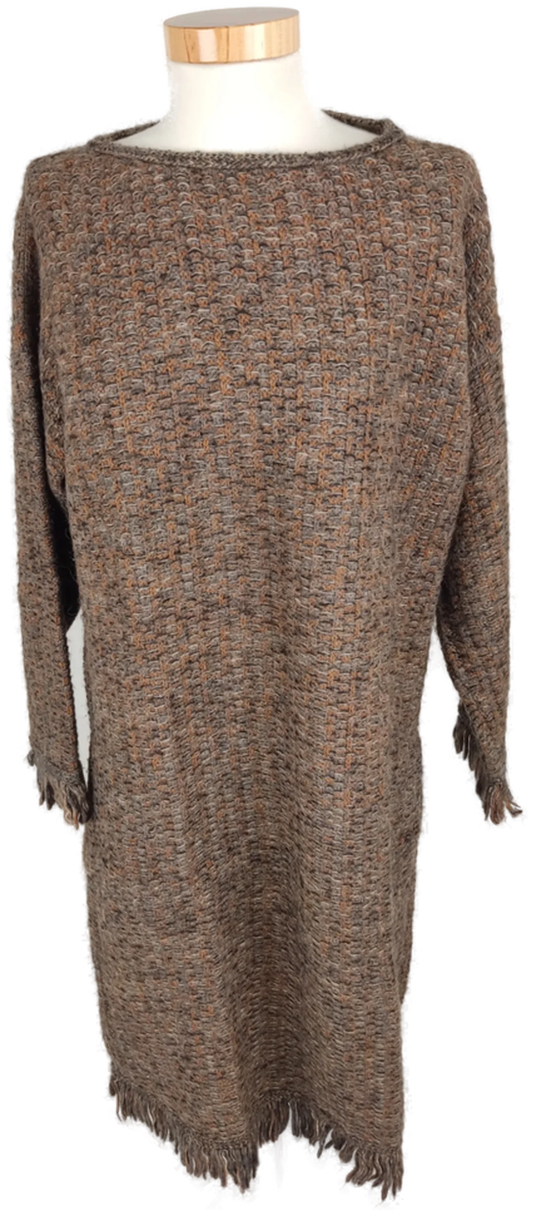 Strickkleid dreiviertelarm mit Rundhalsausschnitt, braun/schwarz meliert mit Taschen, Größe 38 (geschätzt) – Bild 1