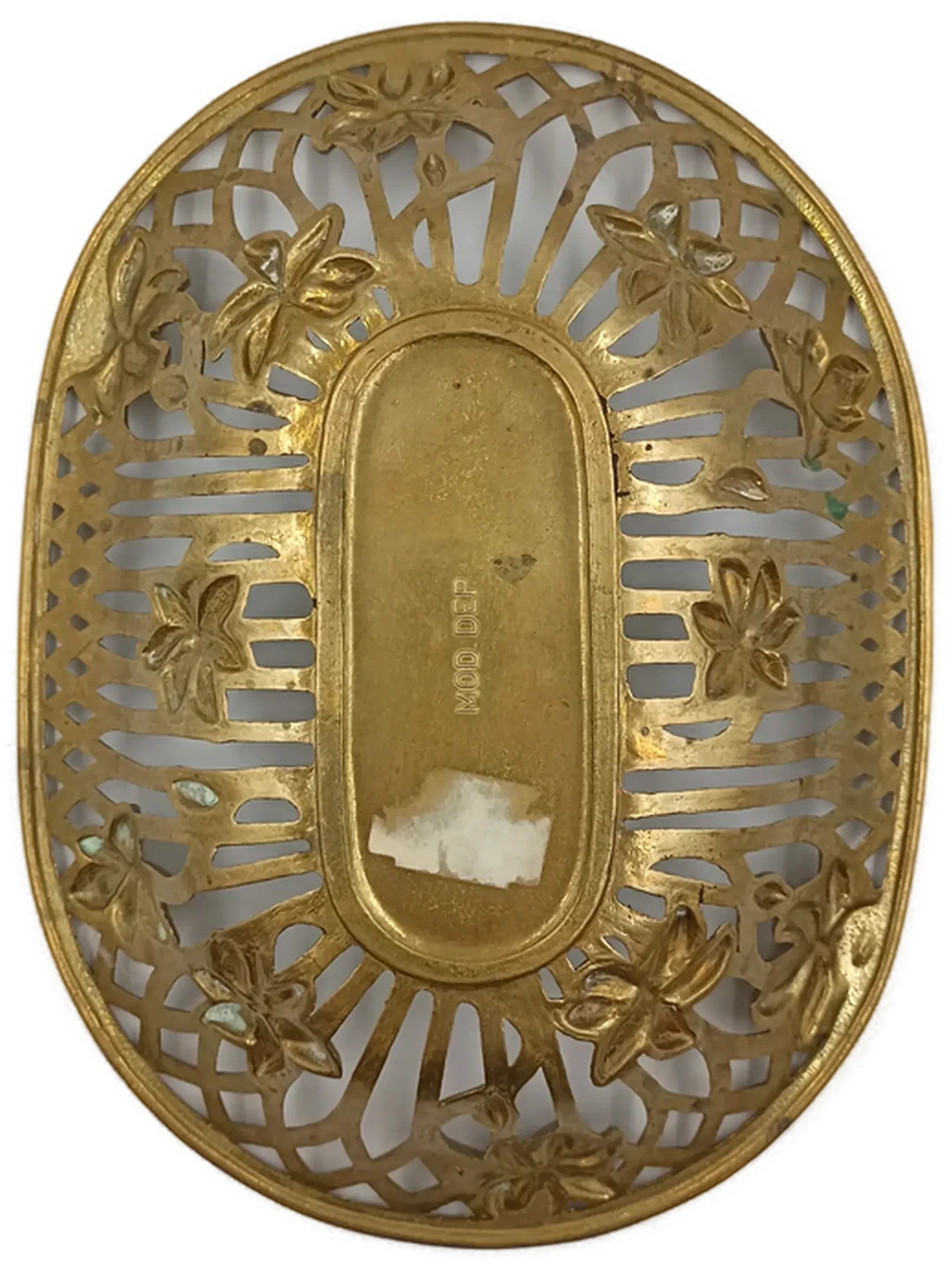 Jugendstil Messingschale "MOD DEP" – Ovale Dekoschale mit floralem Durchbruchmuster – Bild 7