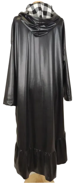 Damen Kunstleder Mantel mit gefütterter Kapuze, Volants, Gr. onesize - Bild 2