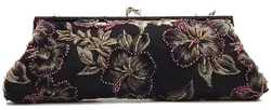 Vintagetasche schwarz florale Pailletten und Perlenstickerrei – Vorschau 2