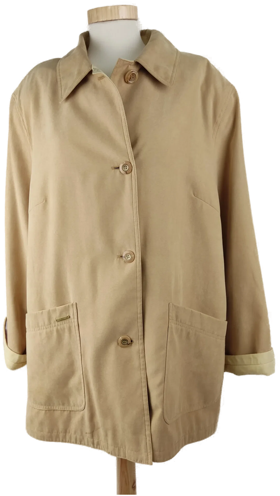 Jacke langarm mit Kragen, sandfarben mit Taschen, Größe 46 – Bild 1