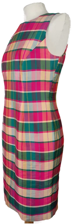 Seiden-Etuikleid Tartan-Karo | Eleganter Vintage-Charme, Größe 34 - Bild 4