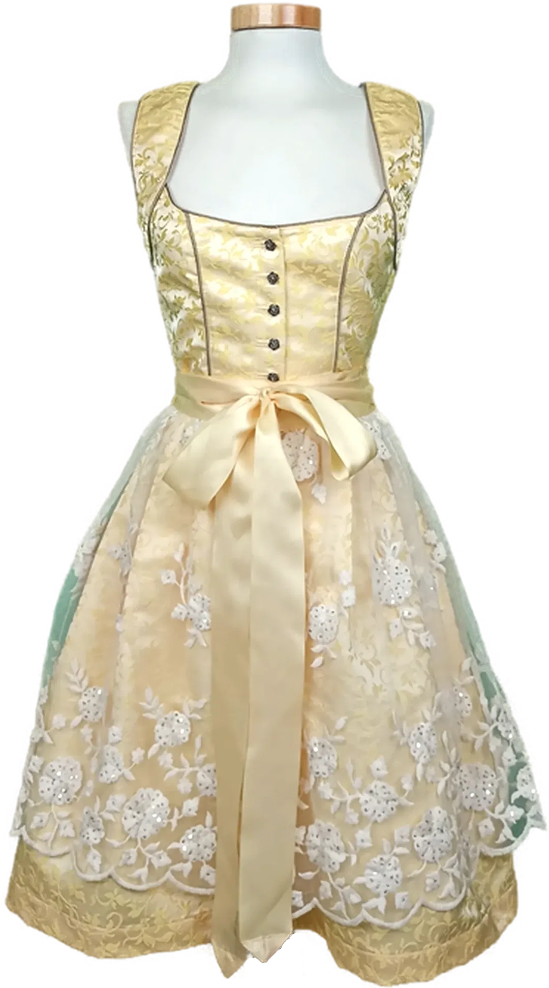 Alpin de luxe Damendirndl gelb/weiß Gr. XXS – Bild 1