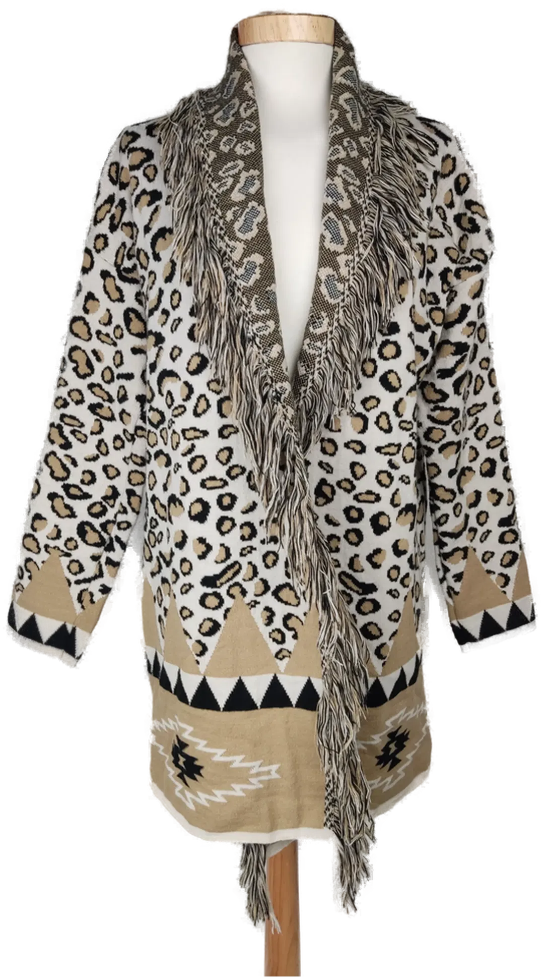 Damen Strickjacke beige/braun mit Fransen - M 38 - Bild 1