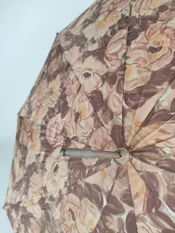 Vintage-Flanierschirm / Sonnenschirm / Damenschirm - beige-orange-braun geblümt - Bild 3