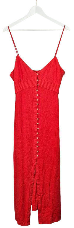 ZARA Damen Leinenkleid, rot - Gr. L