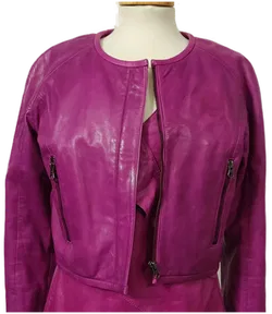 Cigno Nero Damen Zweiteiler Kleid mit Jacke aus Leder in pink Gr.36 - Bild 8