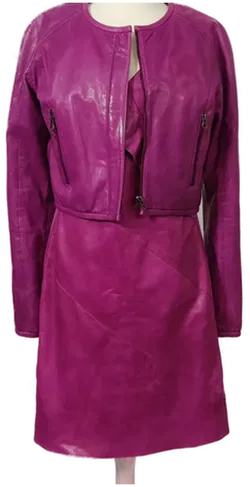 Cigno Nero Damen Zweiteiler Kleid mit Jacke aus Leder in pink Gr.36 - Bild 1
