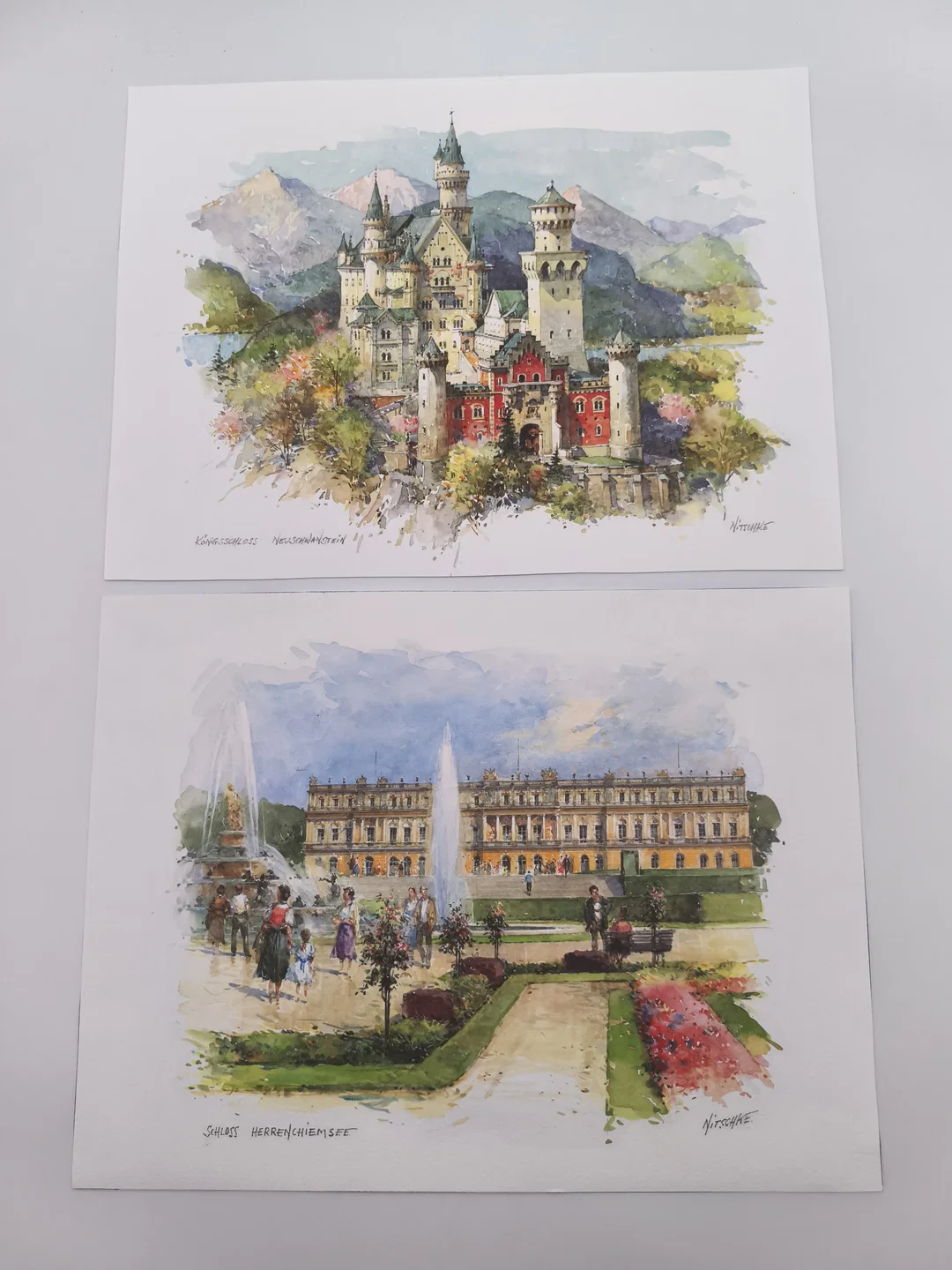 2er - Set Kunstdrucke, Königsschloss Neuschwanstein & Schloss Herrenchiemsee - Detlev Nitschke – Bild 1