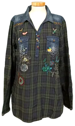 Desigual Damen Bluse blau/grün gemustert Gr. XXL - Bild 1