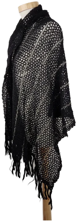 Stola gestrickt, schwarz/silber mit Fransen - Bild 2