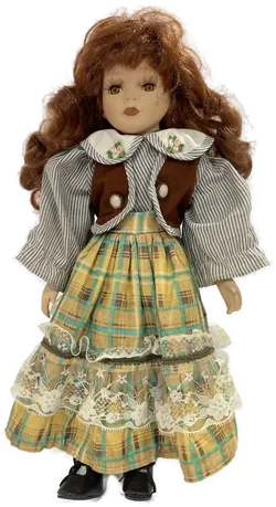 Sammelpuppe mit Puppenständer 40 cm kariertes Kleid - Bild 1