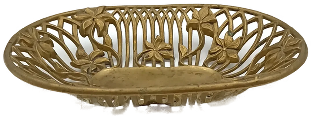 Jugendstil Messingschale "MOD DEP" – Ovale Dekoschale mit floralem Durchbruchmuster – Bild 2