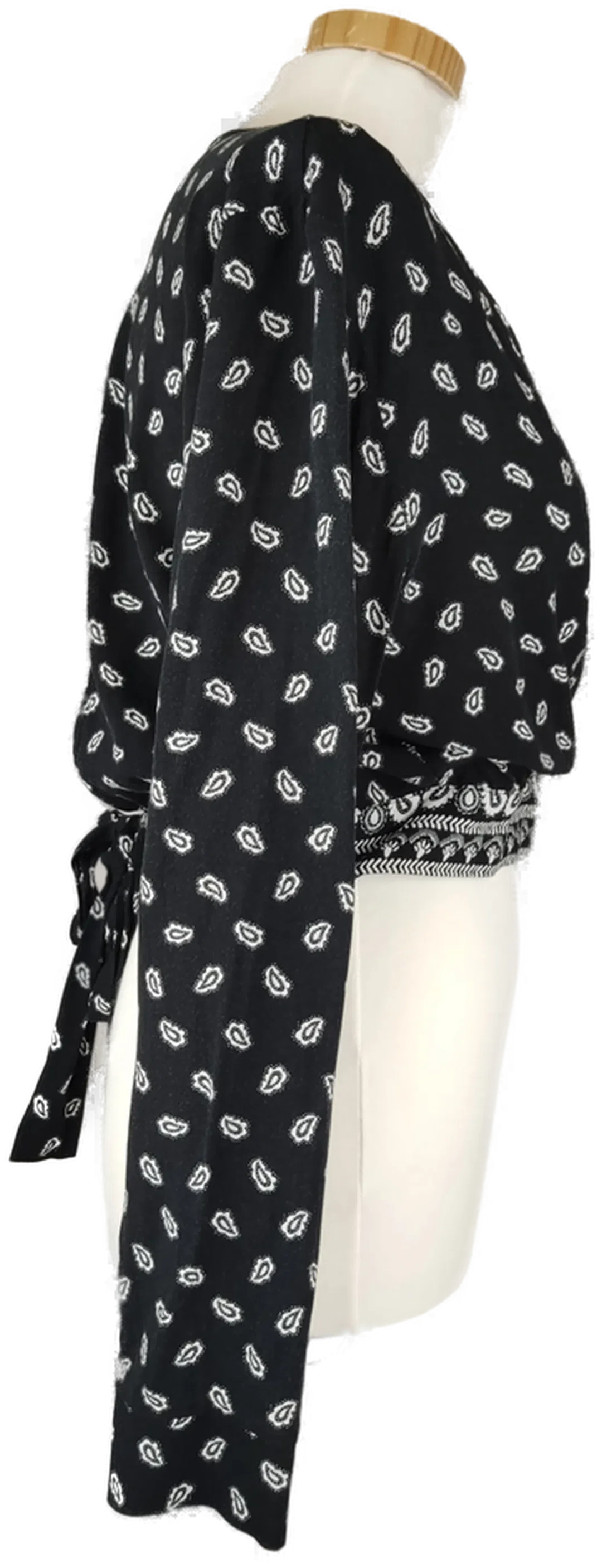 H&M Damen Crop-Bluse schwarz/weiss mit Paisleymuster - M/38 – Bild 3