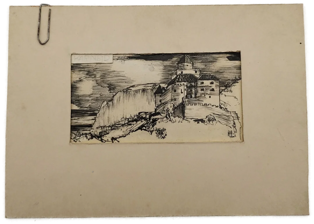 Original Radierung Schloss Karneid von H. Lanzinger - Bild 1