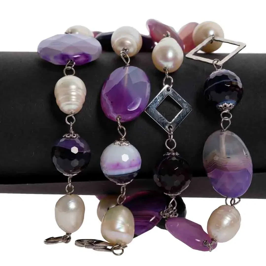 Hochwertige Vintage Halskette mit facettiertem und klaren Amethyst, Süßwasser Perlen, Sterling Silber 925  - Bild 4