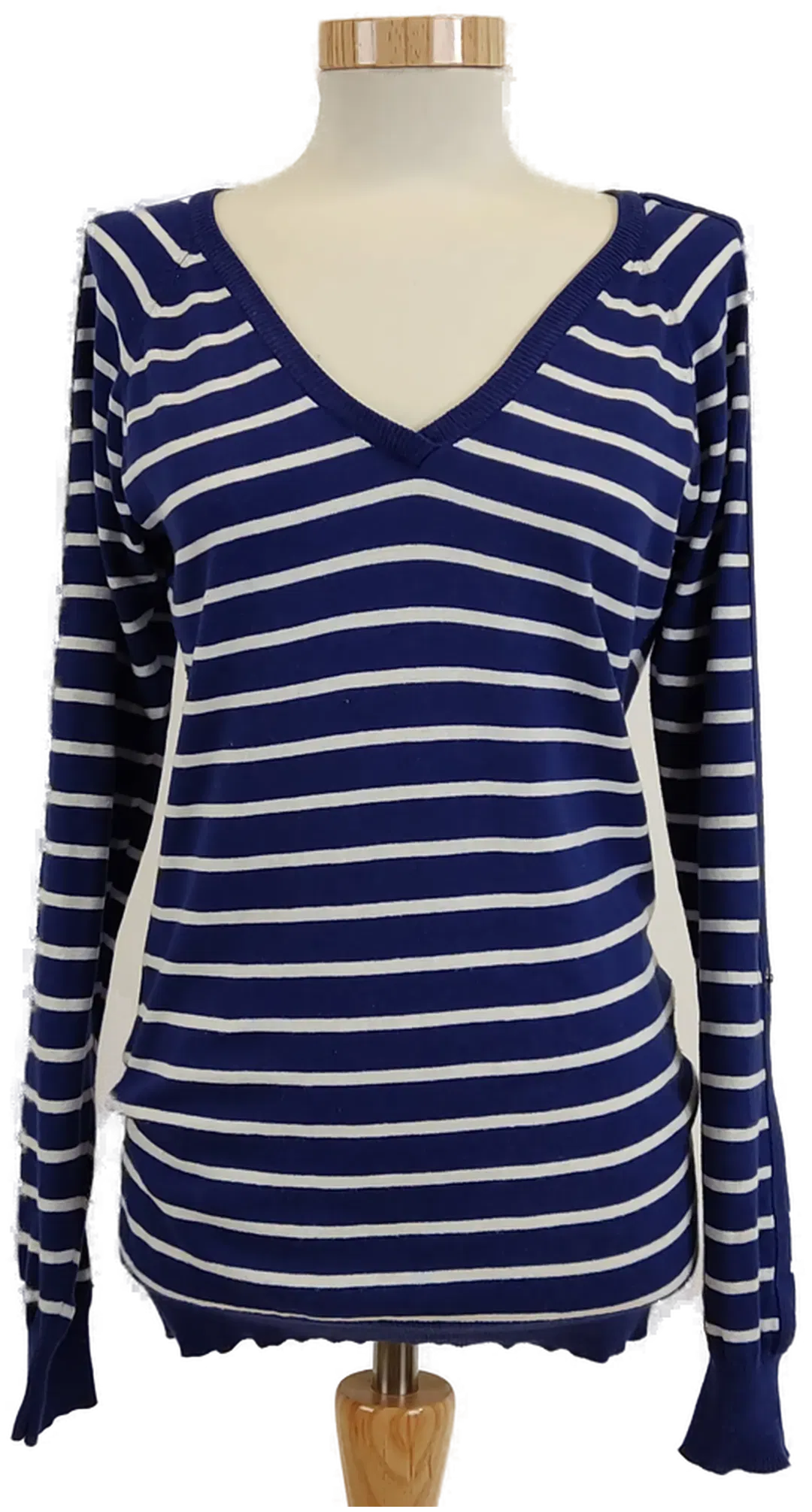 Damen Langarmpulli gestreift mit Ärmelriegel, Marinelook, Gr. XL - Bild 1