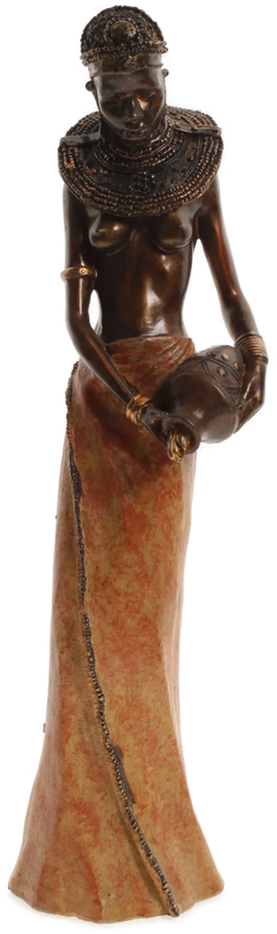 Exquisite afrikanische Frauenfigur in Bronzeoptik mit Wasserkrug - Bild 4