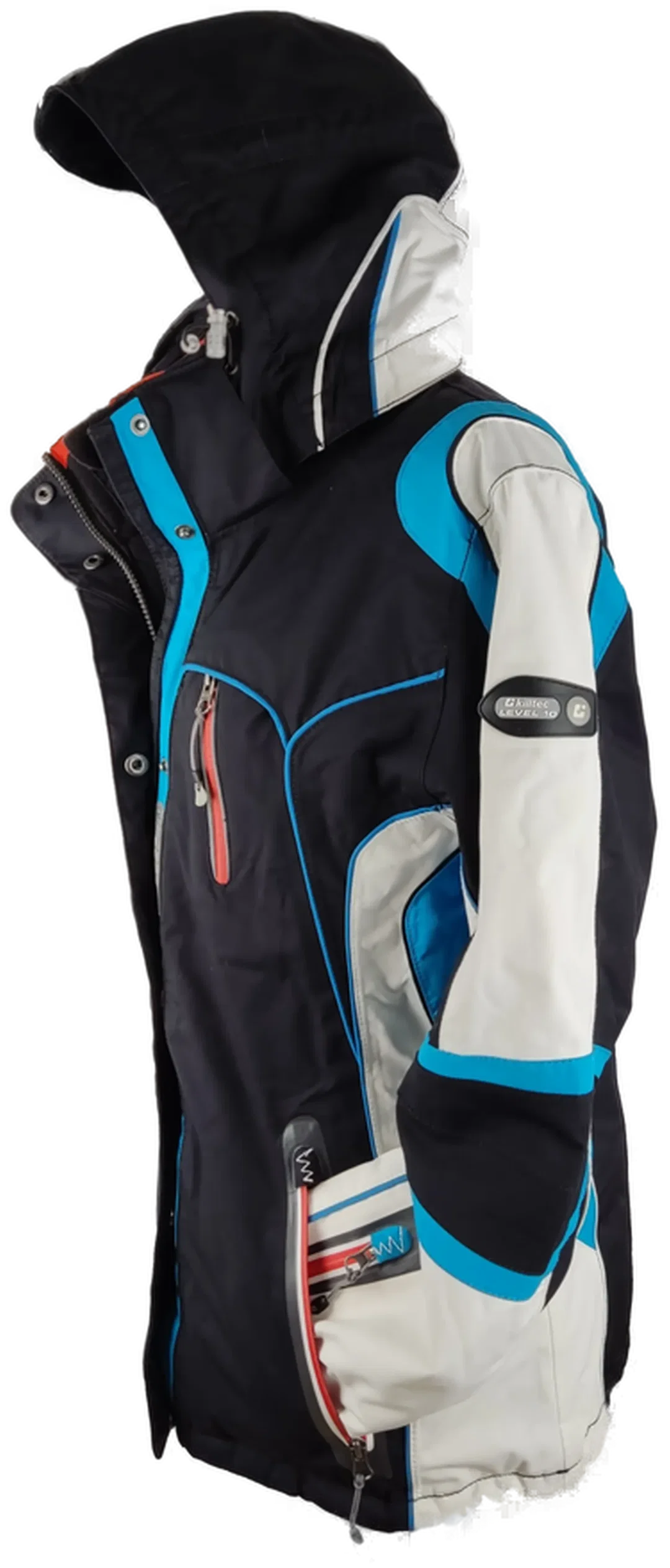 Skijacke 'killtec', mit Zipp, Stehkragen und Kapuze, weiß/schwarz/türkis, Größe 40 – Bild 2