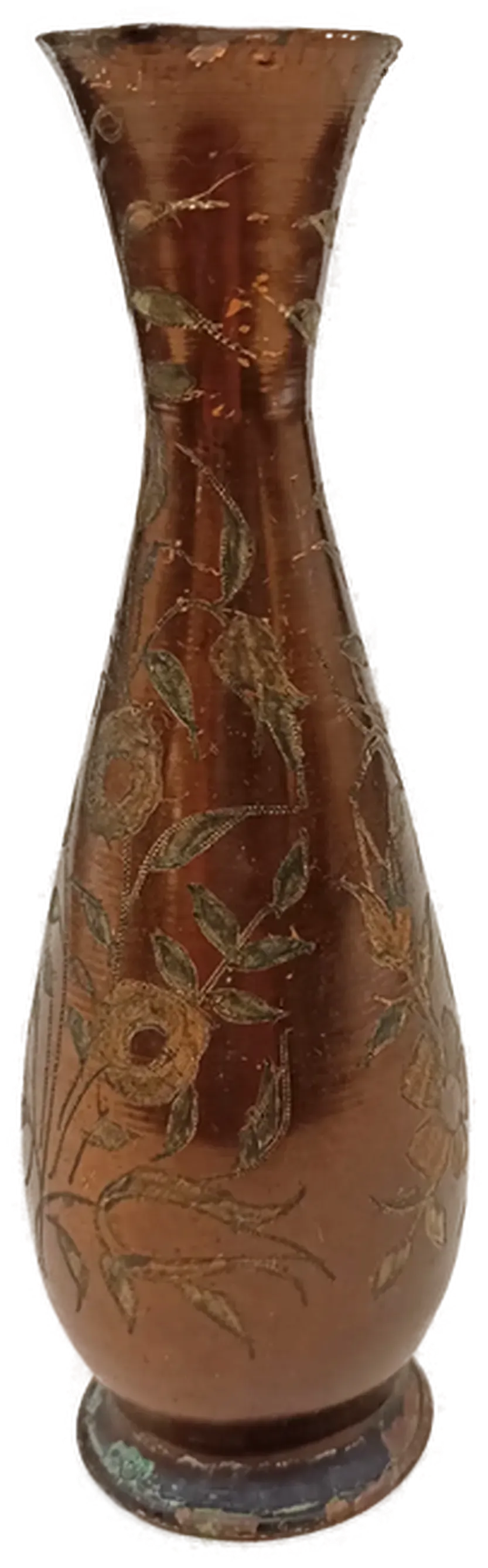 Vintage Kupfer-Vase mit floraler Gravur – Handgearbeitete Metallvase – Bild 4