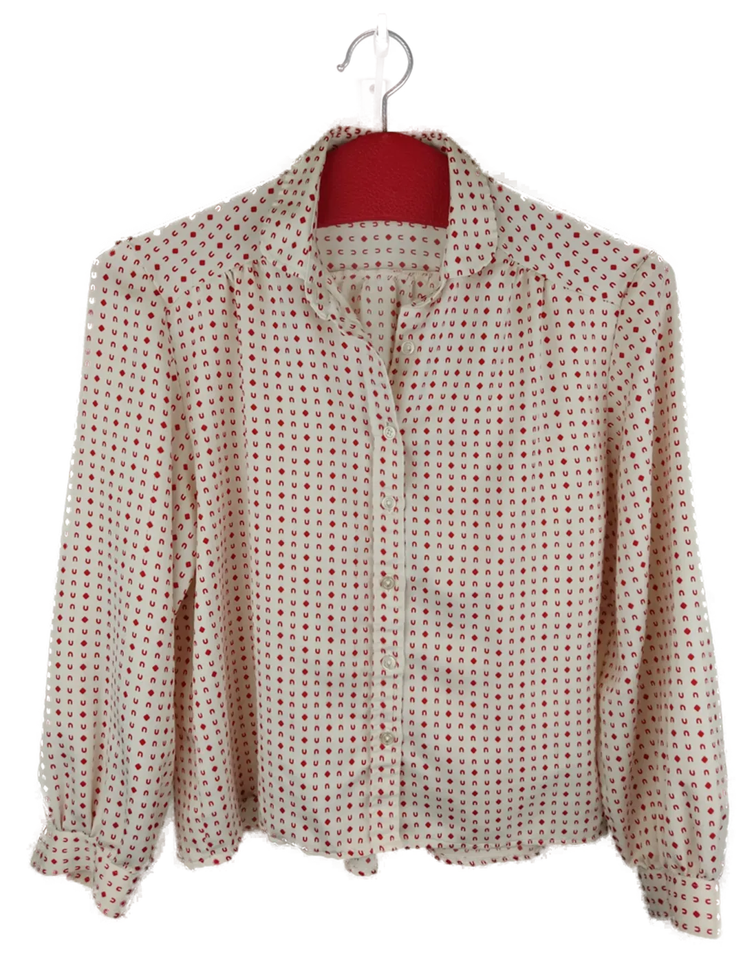 Vintage-Damenbluse creme-rot gemustert - L/40 - Bild 1