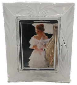 Vintage Kristallbilderrahmen mit geätzten Blätternmuster, Glas-Schreibtisch-Bilderrahmen - Bild 3