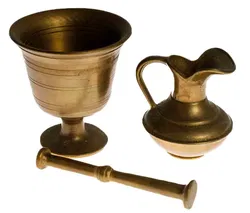 Antikes Set – Messing Mörser mit Stößel & kleine Kanne | Deko Sammlerobjekte - Bild 4