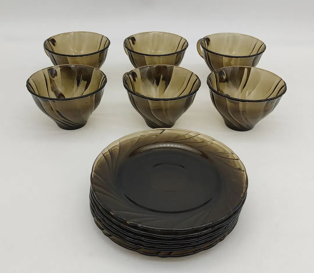 Vereco Duralex Smoked Glass Swirl 6 Stk Tee-Kaffeetassen + 6 Stk Untertassen - Bild 3