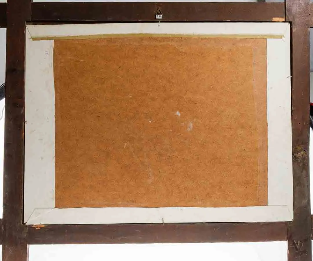 Fuchs im Schnee – Ölbild, rustikaler Holzrahmen, signiert 1986, 90×76,5 cm – Bild 2